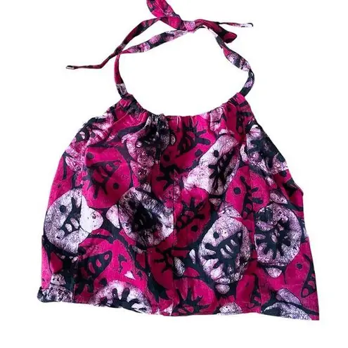 Halter Top Batik Print Sleeveless Tie Neck Casual Summer Top Hippie Boho Granola Pink Size M