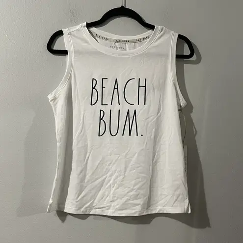 Rae Dunn  Shirt Women’s X-Small XS White NWT Tank Top Beach Bum Casual Summer