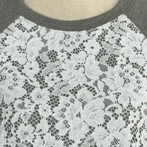 Charter Club Petite Small PS Sweatshirt Top Lace Accent Short Sleeve Crew Neck