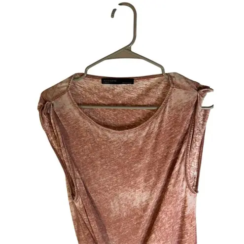 AllSaints Women's XS Pink Draped Midi Dress Sleeveless Modern Style Stan…