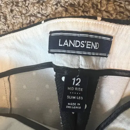 Lands' End  Womens Size 12 Mid Rise Slim Leg Polka Dot Pants Black White