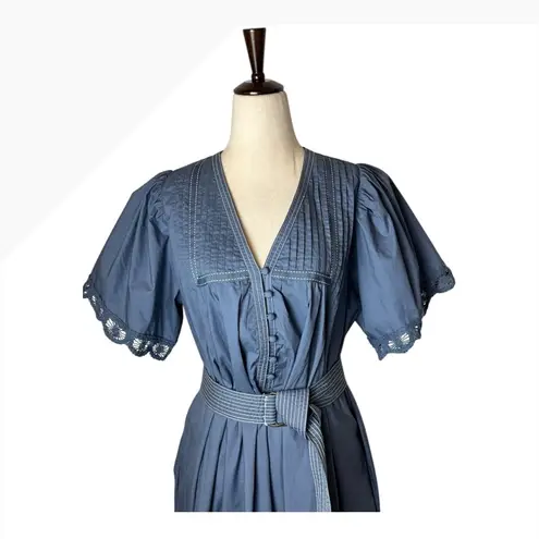 Hunter Bell Dress Women Medium Blue Cotton Puff Sleeve Valencia Midi Boho