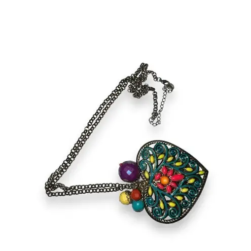 Y2K Vintage Womens Colorful Chunky Heart Silver Chain Lariat Necklace 90s