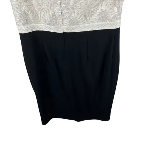 Tadashi Shoji Womens Lace Midi Dress Size 8 Black Cream Cap Sleeve Designer