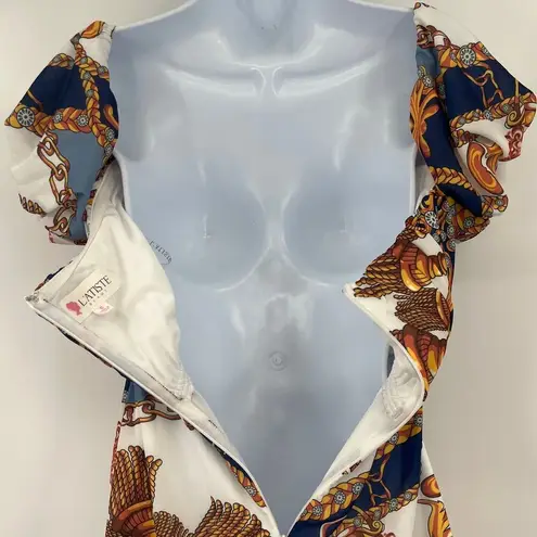 L'atiste by Amy Baroque Chain Maxi Dress Sz S Boho Glam Puff Sleeve Resort Y2K White