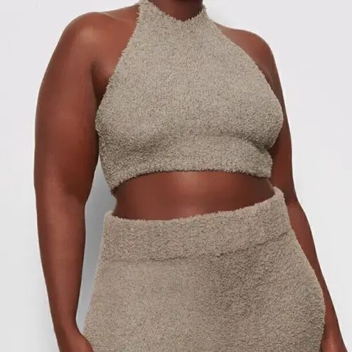 SKIMS NWT Cozy Knit Halter Top Tie Neck Bralette in Smoke Gray NWT Size L XL