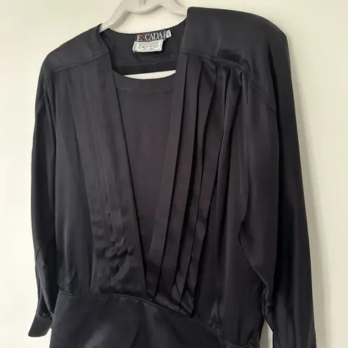 Vintage Escada Margaretha Ley Black Silk Blouse Long Sleeve Front Pleats Sz 36