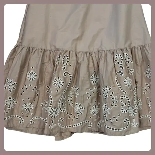 Moon River Beige Eyelet Ruffle Hem Midi Skirt Womens Medium Summer
