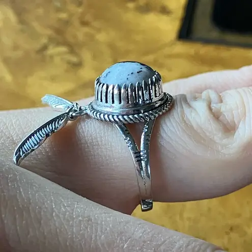 Real White Buffalo Feather Ring Size 6 Black