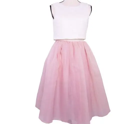 Vintage princess dress organza pink fit and flare with white sequin top Size XXS