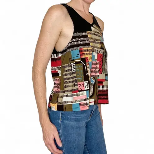 Vintage Y2K Nygard Collection Music Piano Jazz Printed Tank Top Multiple Size L