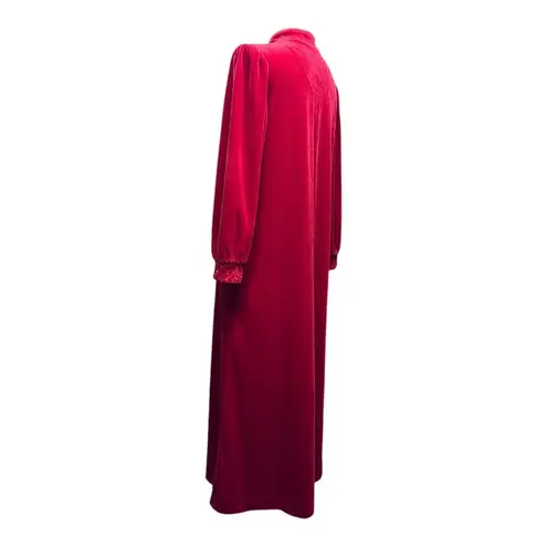 Vintage Jasmine Rose Half Zip Velour Robe House Coat Dress Red Medium