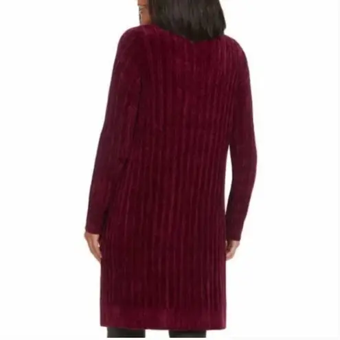 MATTY M Chenille Cardigan Burgundy Maroon Red Ribbed Chunky Knit Long Sweater S