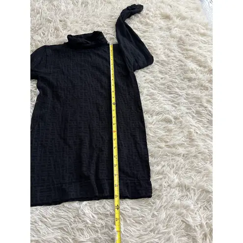 Philippe Matignon Black Geometric Logo Mock Neck Long Sleeve Top S M Size undefined