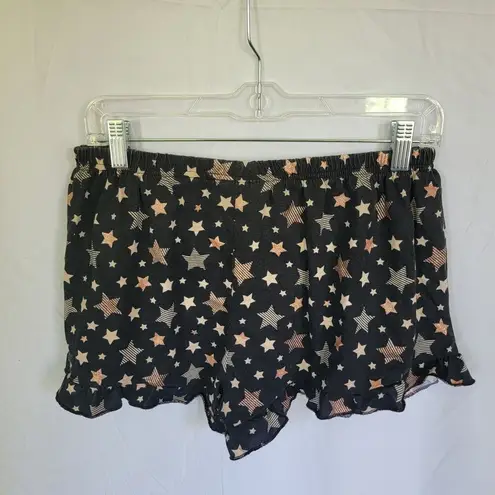 Bobbie Brooks Black Rose Gold Star Ruffle Hem Sleep Women's Shorts Size Large