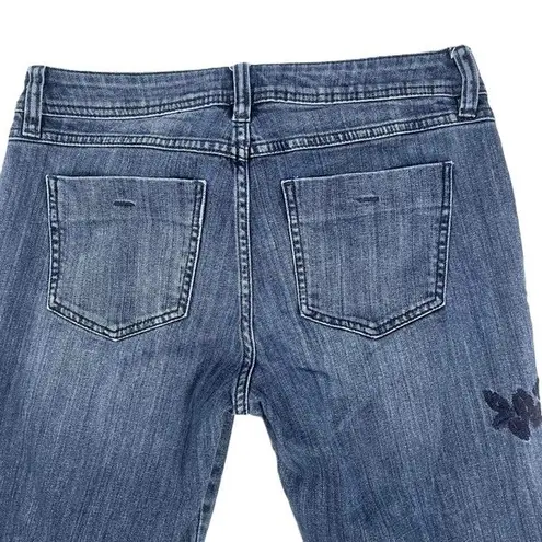 Elle Women's Retro Blue Floral Embroidery Classic Medium Wash Jeans Size 8