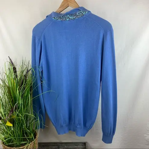 Etro Blue Knit Long Sleeve Button Neck Polo Shirt XXL