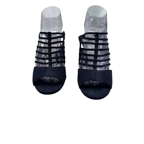 Impo Size 6.5 Strappy Navy Blue Peep-Toe Heels With Slingback Stiletto Heel