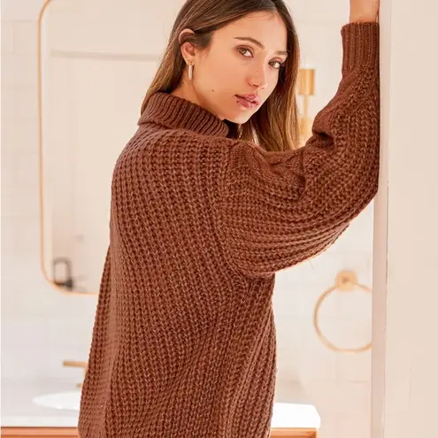 Lulus Oh What A Feeling Cable Knit Turtleneck Sweater Brown Size M