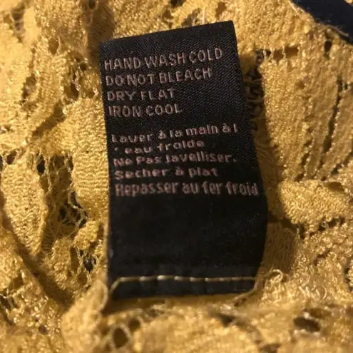 Lucca Couture Top XS Floral Lace Sheer Yellow Ochre