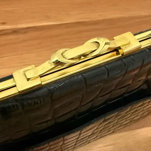 Unique Vintage DOFAN France Black Alligator Croc Embossed Leather Clutch Handbag