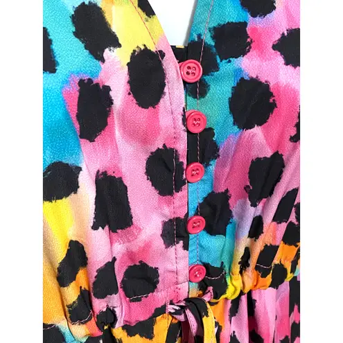 Little Party Dress Womens 10 Cheetah Print 80s V Neck Colorful Neon Retro Twirl Pink