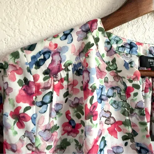 NYDJ NEW Womens Shirt Blouse White Multicolor Floral 3/4 Sleeve Size Small