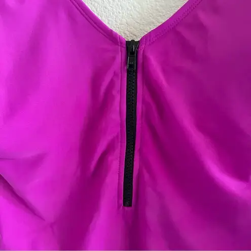 Xhilaration  Magenta One Piece Exposed Black Zipper Y2K 90s Swimsuit Scoop Back L