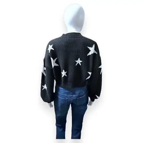 SheIn Sweater Crop Top Black White Stars Long Sleeve Small Pullover