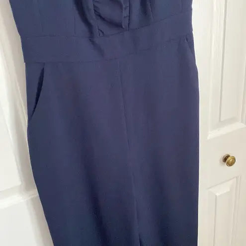 Eliza J Ruffled Sleeveless Jumpsuit V Neck Size 6 Navy
