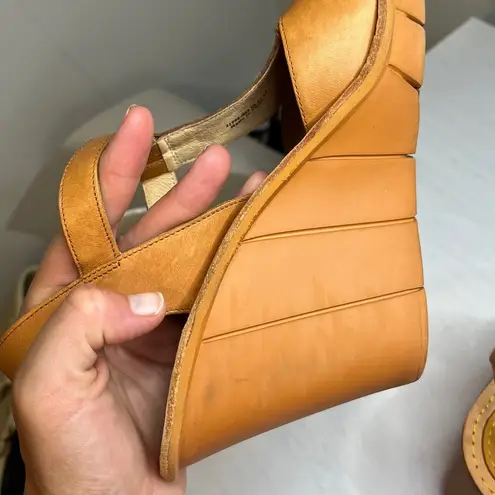 Camper Filippa Sandal Tan Full Grain Leather EVA Wedge Buckle Strap sz 8.5