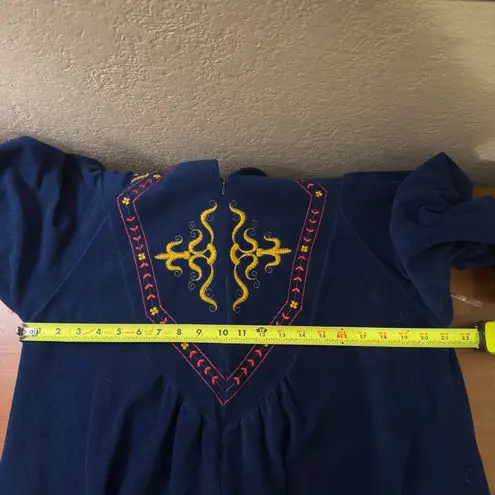Vanity Fair Vintage Embroidered Duster Robe House Dress Lounger Medium Blue