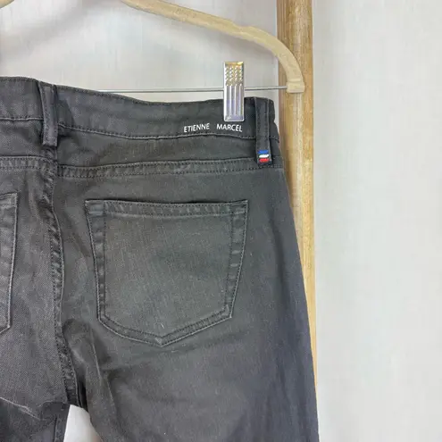 ETIENNE MARCEL Women's 28 Black Coated Moto Skinny Jeans Red Zip Faux Leather