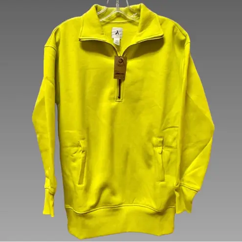 NWT Amazon Aware Relaxed Fit Half Zip Tunic Sweatshirt Neon Lime – XXS Yellow