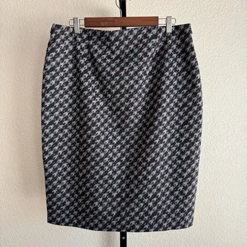 Vintage Inspired Statement Black White Houndstooth Skirt Business Casual Stretch Size L