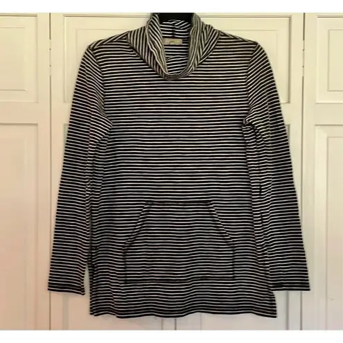 Lilla P black striped cowl neck pouch front sweater small
