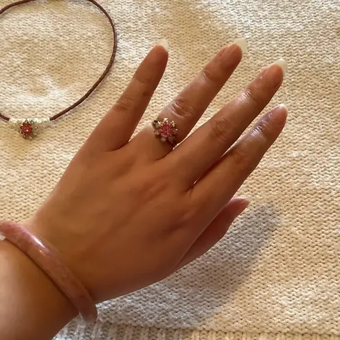 Pink sparkle flower necklace set