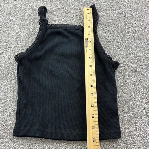 American Eagle Black Ribbed Lace Trim Cropped Tank Top Womens XS Cami Casual