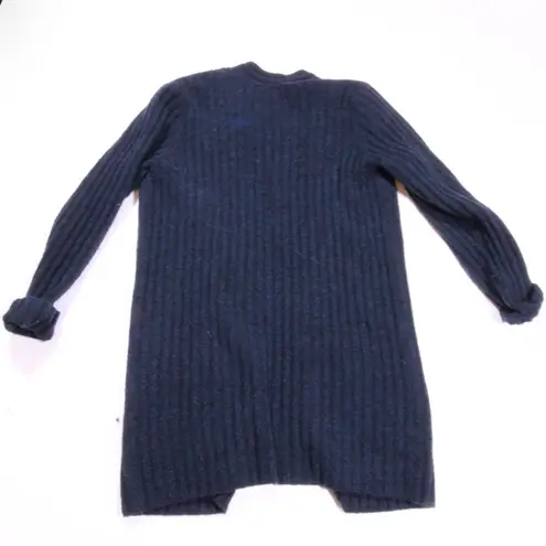 Club Monaco Wool Alpaca Stretch Knit Ribbed Open Front Cardigan Sweater Blue M