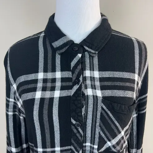 Rails  Hunter Plaid Shirt Womens Medium Button Down Black‎ White Gray Long Sleeve