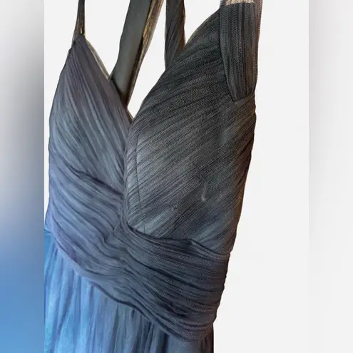 Bill Levkoff Levkoff Crisscross Strap Tulle A-Line Gown in Color Pewter