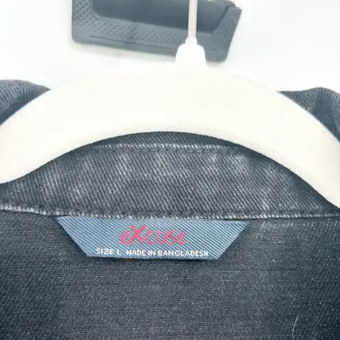 Excuse Womens Western Cowgirl Fringe Rhinestone Denim Jacket Size L Black Black Size L