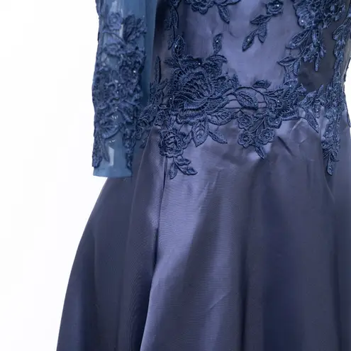 La Femme  - Three Quarter Sleeve Gown with Lace Sheer Back