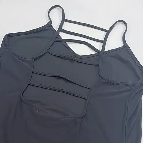 NUX XS Ladder Tank Top Gray Strappy Sleeveless Stretch Workout Top Gym Cami Grey