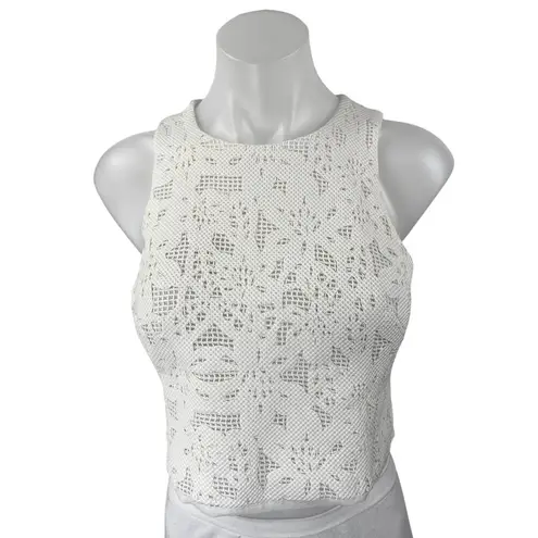 Rebecca Taylor White Floral Lace Sleeveless Halter Zipper Cami Crop Tank Top 4