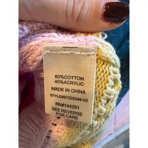 Sincerely Jules Striped Crochet Crop Top Off Shoulder Ruffle Sleeve Pink Yellow Size M