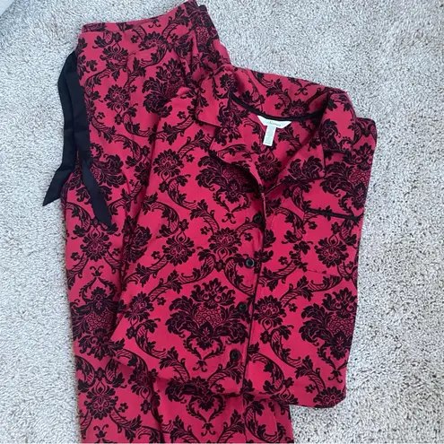 Soma Cool Nights Red/Black Demask Paisley Print Holiday Christmas Pajama Set XL