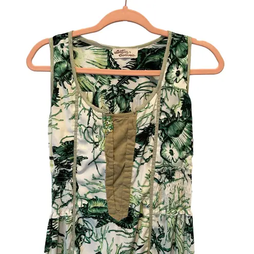 Antica Sartoria Boho Coastal Green Palm Leaf Printed Tiered Maxi Dress Small