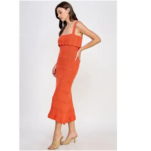 KOKO + MASON Popover Ruffle Pointelle Sweater Dress, Size Small, Orange, NWT Orange