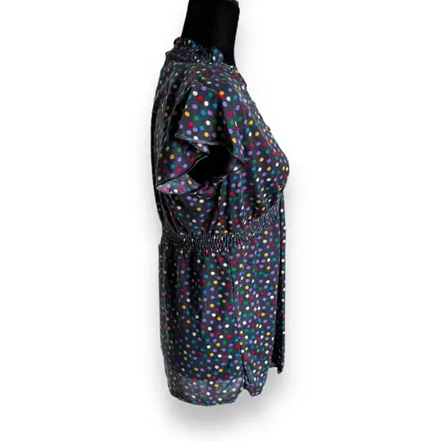 julie's closet Womens Top Sz L Maternity Gray Colorful Polka Dots Knit Ruffles